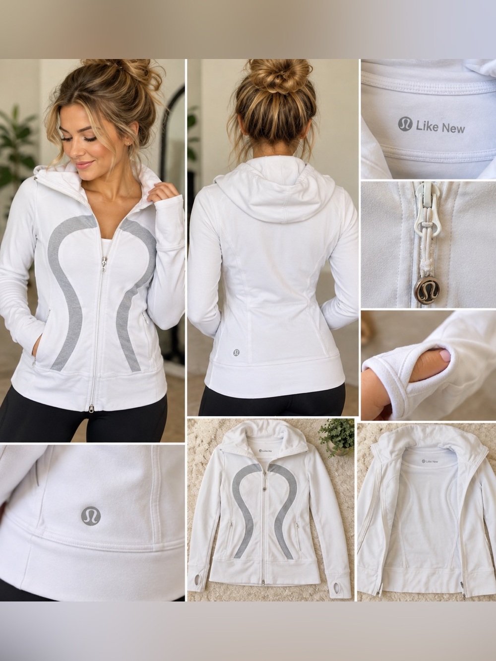 LULULEMON Athletic White Scuba Hoodie with Light Gray Accents